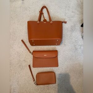 Light Brown Leather Tote Bag Set
